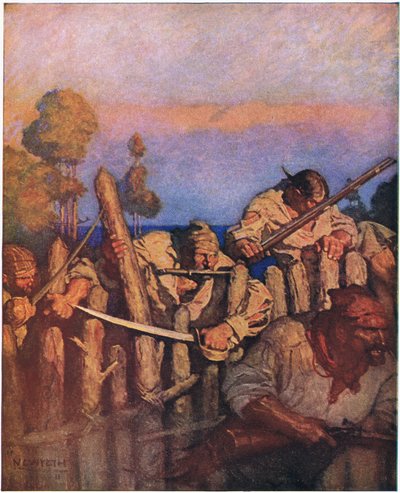 The Attack on the Block House: The Boarders Swarmed Over the Fence Like Monkeys by Newell Convers Wyeth